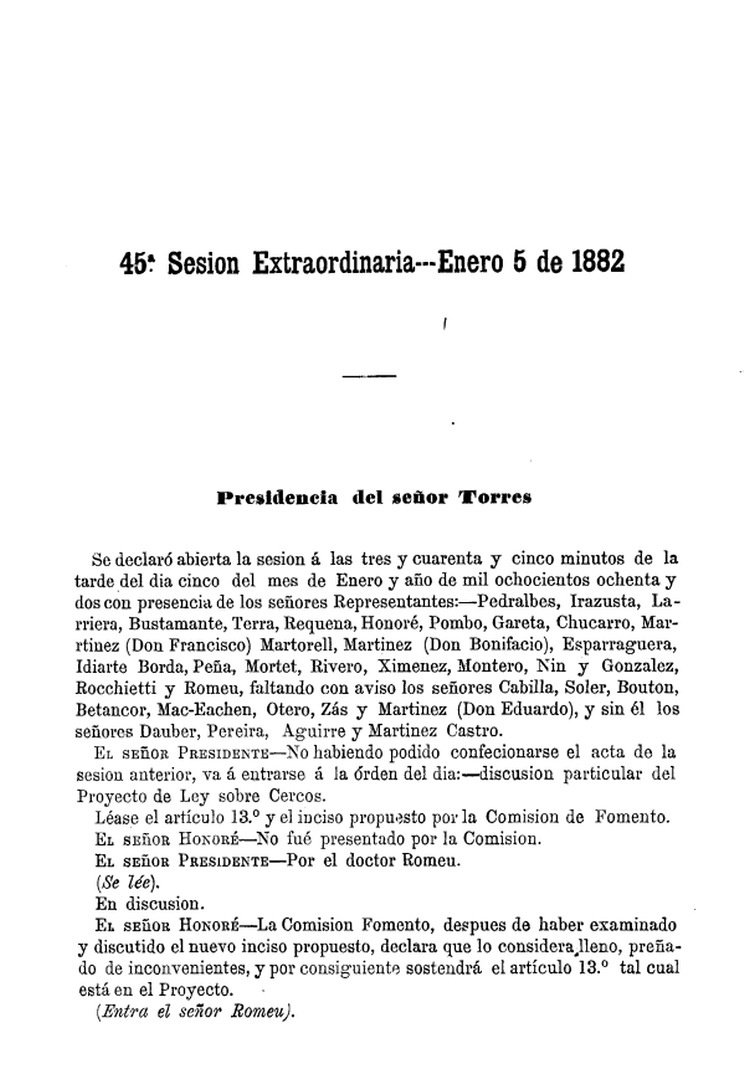 DIARIO DE SESIONES DE LA CAMARA DE REPRESENTANTES del 05/01/1882
